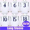 23 24 Modric Camavinga Mens Uzun Kollu Futbol Formaları Alaba Vini Jr. Kroos Rodrygo Valverde Tchouameni ev futbol gömlekleri yetişkin üniformaları