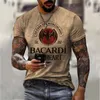 Fashionabla 3D Bacardi Mens Printed T-shirt Retro Casual Short Sleeved T-Shirt Summer Plus Size T-shirt Pullover Mens T-Shirt Top J240506