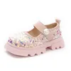 Кроссовки детская кожаная обувь для девочек для вечеринок детская обувь модная жемчужина блестящие повседневные туфли студенческая обувь танцевальная обувь Q240506