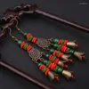 Brincos de balanço vintage hanbig estrela artesanal e vento chinês de pedra tradicional vinatge jóias étnicas originais