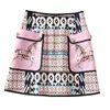 スカート2022春の夏ハイウエストエレガントピンクの馬のプリントビーズポケット膝の長さのAラインファッションスカート21o301020