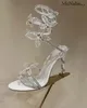 Sandálias água prata diamante feminino de cobra em forma de sinalização borderfly butterfly steletto salto alto tira de sapatos 2024