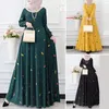 Vêtements ethniques Modèle de feuilles musulmanes Robe à manches longues pour femmes décontractées Bohemian Polka Imprimez des vacances complètes Abayas Dubaï