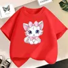 T-Shirts Girls Cotton süße Katze/Hundgrafik T-Shirt Sommer Mode Vintage Persönlichkeit Kawaii Purple Kleidung Kurzarm Topsl2405