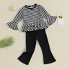 Kledingsets Baby Girl 2pcs Fall Outfits Lange mouw gestreepte print tops Flare Pants Set Peuter Spring Kleding