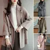Women's Jackets Cardigan Coat Elegant Woolen With Turn-down Collar Mid-length Design Solid Color Stylish Outerwear For Autumn