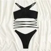 Women's Swimwear Vikionfly Sexy Cross Halter Bikini 2024 Women Swimsuit High Cut Brazilian Thong Set 2 Pieces Summer Bathing Suit