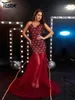 Robes décontractées Yesexy Spaghetti Elegant Party for Women 2024 Open Back Sequin Mesh Cocktail Evening Prom Red Robe