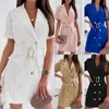 Robes de fête élégante main sur cols femmes costume veste robe à double serrage chic pour bureau