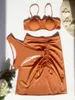 Swimwear's Swimwear Sexy Orange Pleato Gonna a 3 pezzi Set di bikini 2024 Donne Solido Push Up Up Adatta da bagno in alto da bagno in alto