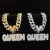 Pendant Necklaces Men Women Hip Hop Iced Out Bling Queen Necklace with 13mm Crystal Cuban Chain Hiphop Fashion Charm Jewelry 230613