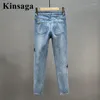 Dames jeans stud Strierse Demin broek vrouwen blauw elegant chic boog inzet diamant negende potlood inleg boor voeten broek vrouw