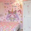 Naklejki Rainbow Pinkorn Neicorn Flower Wall Sticker salon Baby dziewczyna sypialnia Dziewczyna Dziewczyna Tapeta jednorożca naklejka ścienna dla dzieci pokój