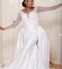 Wspaniałe sukienki ślubne Aso ebi ebi -syrena z odłączanym pociągiem Pearls Długie rękaw Nigeria African Country Sukienka ślubna 2024 2 w 1 w rozmiarze Plus Church Bride Vestio Novia