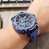 Orologi da polso megir uomini orologi con cinturino in silicone blu navy cronografo sport cronografo quarzo orologio da polso impermeabile mani luminose