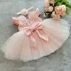 Robes de fille Summer Girl Girl Baby Girls Party Robes Toddler Kids Kids Princess Flower Tutu Bowknot Birthday Kiddaye Children Children Vêtements