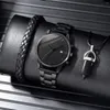 Armbanduhren 3pcs/Set Herren Modetrendkalender Quarz Uhr und 1 Armband A Halskette Geschenk Ideale Wahl