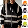 Herrenjacken hohe Sichtbarkeit reflektierende Streifenjacke Männer Arbeit Hoodie atmungsaktive Sicherheitsbekleidung Sweatshirt Safe Warning Draw String