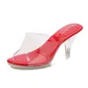 Kapty Sexy Crystal Slipper High Obcing 6,5 cm dziennie przezroczystą modę modelu modelu Model Plus Size 35-43