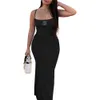 Yeni Kadınlar Askı Elbise Tasarımcısı Lüks Marka Dişli Şeftali Kalçaları Düşük Kesim Seksi Uzun Elbise QC8057