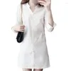 Robes décontractées robe de chemise blanche Femme printemps été coréen mode simple couleur solide chemises longues dame lâches choux midi respirants tops