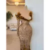 Designer vintage penas de baile vestidos sereia lantejões ilusão de esferas de miçanga de uma manga
