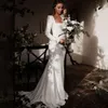 Kleider Hochzeit einfache Ärmeln Langes Brautkleid Meerjungfrau Sweep -Zug überdachte Knöpfe MADE MADE MADEM LANDSCHALTS SRY