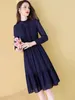 Casual Dresses EVNISI French Fashion Chiffon Navy Dress Mid-length Spring And Summer Elegant Ruffles Solid Vestidos 2024