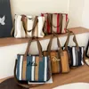 Totes Frauen Streifen Schulter Crossbody Tasche Große Leinwand Messenger -Taschen für Student Stickerei Custom Book Female Handtaschen Taschen Satchels