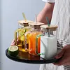 Gobelets 400 ml carrés tasse de verre transparent résistant à la chaleur avec couvercle en bambou et paille à thé de thé à thé