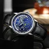 Wristwatches Men's Luxury Quartz Watch Blue Dial Analogue Business Wristwatch Waterproof Leather Strap Watches Mens Fashion Gift