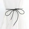 Belts Vintage Bow Tie Waist Rope Knotted Belt Faux Leather Slim Dresses String Waistband Solid Color Thin Chain