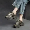 Lässige Schuhe Krasovki 8cm Comfy Frühlings -Knöchelstiefel Luft Mesh echtes Leder gemischte Farbstiefel Herbst Frauen flacher Sommer Chunky Sneaker