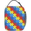 Patché à puzzle coloré sac à lunch Box pour l'autisme conscience garçons filles femmes hommes hommes spéciaux cadeaux avec votre texte personnalisé 240506
