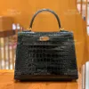 12A Top Mirror Quality Luxury Classic Designer Sac dames'bag All Mandmade Crocodile Sac authentique Sac en cuir 28cm Sac de grande capacité Sac à épaule en or