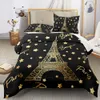 Copertura del piumone matrimoniale, Torre Eiffel Parigi da letto, set oro nero, set di camere da letto Queen, decorazione di Parigi per set di trapunte per letti per camera da letto (escluso il copripiumino e il cuscino