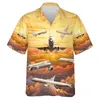 Erkekler Günlük Gömlek Uçak Hawaii Grafik Gömlek Erkekler Giysileri Moda Uçak Gömlek Hava Kuvvetleri Kısa Slve Yakel Bluz Gündelik Bluzlar y240506