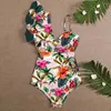 Повседневные платья сексуальные одно плечо рюша купальники Принт цветочный купальный костюм для купания костюма пляжа монокини