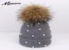 Berretti di lana donne vere pom pom pom pomsiola cappello a maglia perle ragazze femminile berretto cappello pompon invernale per donne9643850