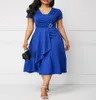 Summer Elegant Mother039s Short Sleeve Royal Blue Temperament Fashion Asymmetric Dress 5XL Bandage Waist Office Midi Casual Dre5994237