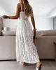 Women Beach Wear Summer V Neck Solid Color Lace Hollow-Out Slveless Sling Party Wear High Waist Rompers Holiday Casual White Womens Jumpsuit Y240504