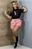 Tweede stuk broek Dames Designer Sports Pak Casual Jogging Wear Designer Zwarte korte mouwen en stijlvolle roze shorts sportkleding gratis schip 59BT