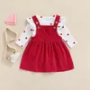 Valentin Day Baby Girls Girls Twopiece Suit Heart Motif Ruffle à manches longues ONECK RAIPER TOPSORDUROY SOSPENDER JUPT 240426