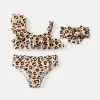 Купальные костюмы Patpat 3pcs малыша для малышей девочка Leopard Print Ruffled Twopiece Swimfit Set подходит для летнего сезона мягкий и удобный