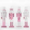 Miniaturen 30 cm houten notenkraker solider figurine pop roze glitter soldaat poppen speelgoed handwerk ornament kerst thuiskantoor decoratie