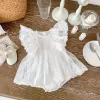 Vestidos 2024 verão garotas macacão algodão renda bordado bordado de manga voadora malha princesa criança vestido de menina infantil garotas