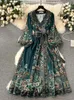 Robes décontractées printemps français vintage robe robe femme une pièce bandage imprimé femelle femelle élégante en V long vestidos robe x846