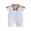 Summer Baby Boys Girls Brand Rompers Turn-Down Collar Newborn Jumpsuits Lovely Toddler Short Sleeve Romper With Bowknot