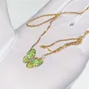 Designer Fashion Van Van Full Diamond Butterfly Necklace Womens 18K Gold Rosa Green Green Giallo Collar Giallo con logo gioiello