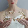 Bandons Golden Leaf Flower Wedding Headpiece Crown Water ACCESSOIRES DIAMAND ACCESSORIES MAINS MAINS BRIDAL BANQUE FEMAN